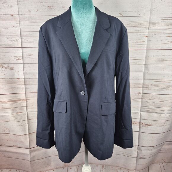 Quince Jackets & Blazers - Quince Womens L Italian Wool Slim Long Blazer Navy Blue Old Money Career Office